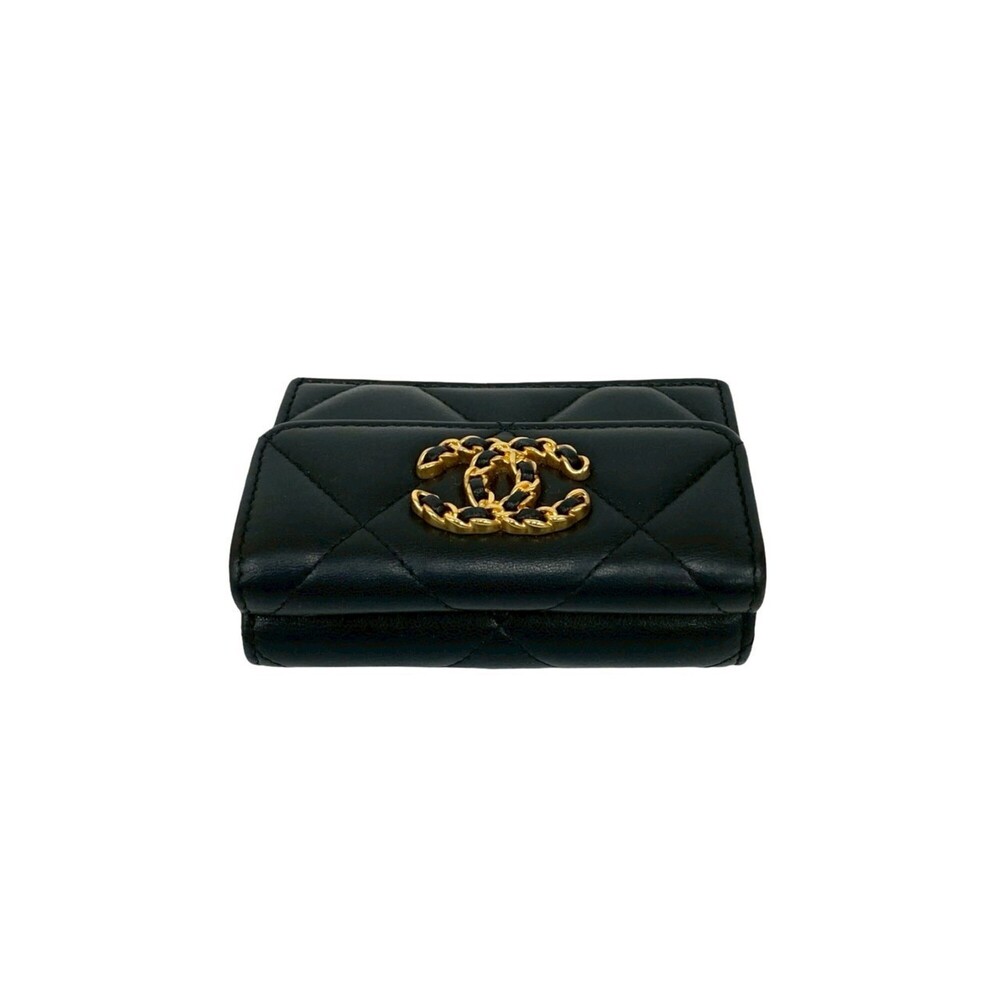 CHANEL Authentic Black Lambskin Leather Logo Wallet - Picture 3 of 10
